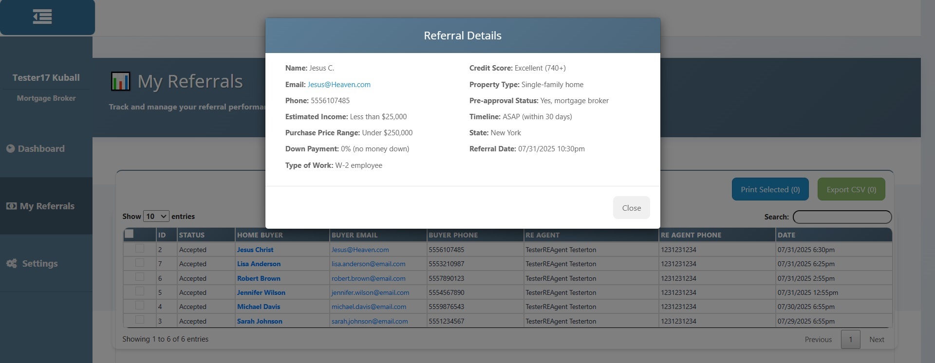 Broker: My Referrals